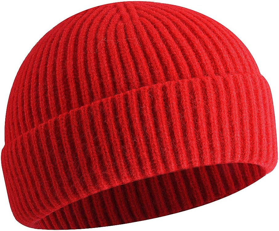 Short Fisherman Beanie for Men Women, Swag Wool Knit Cuff Trawler Skullcap,Winter Warm Hats