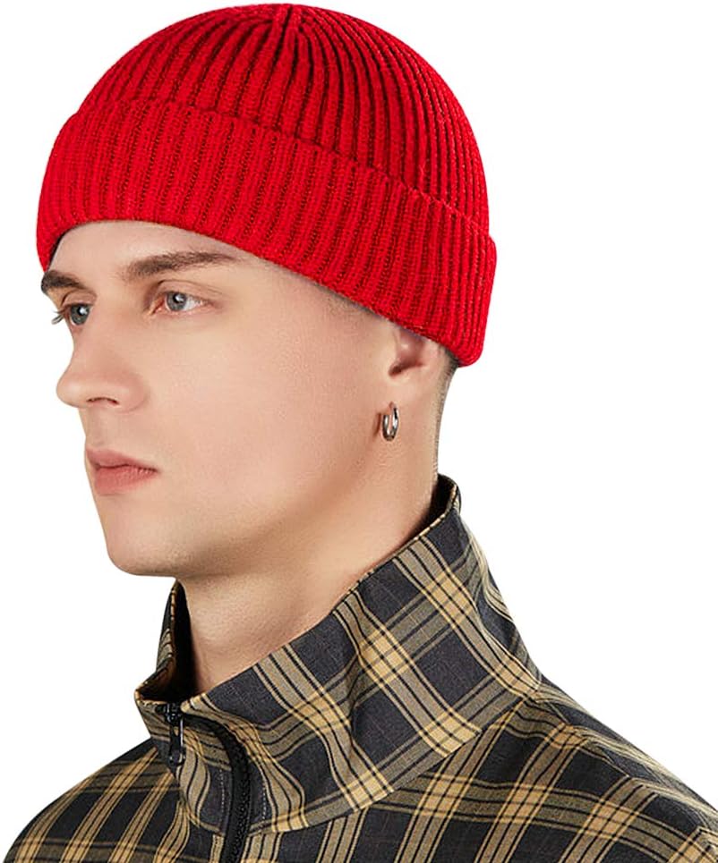 Short Fisherman Beanie for Men Women, Swag Wool Knit Cuff Trawler Skullcap,Winter Warm Hats