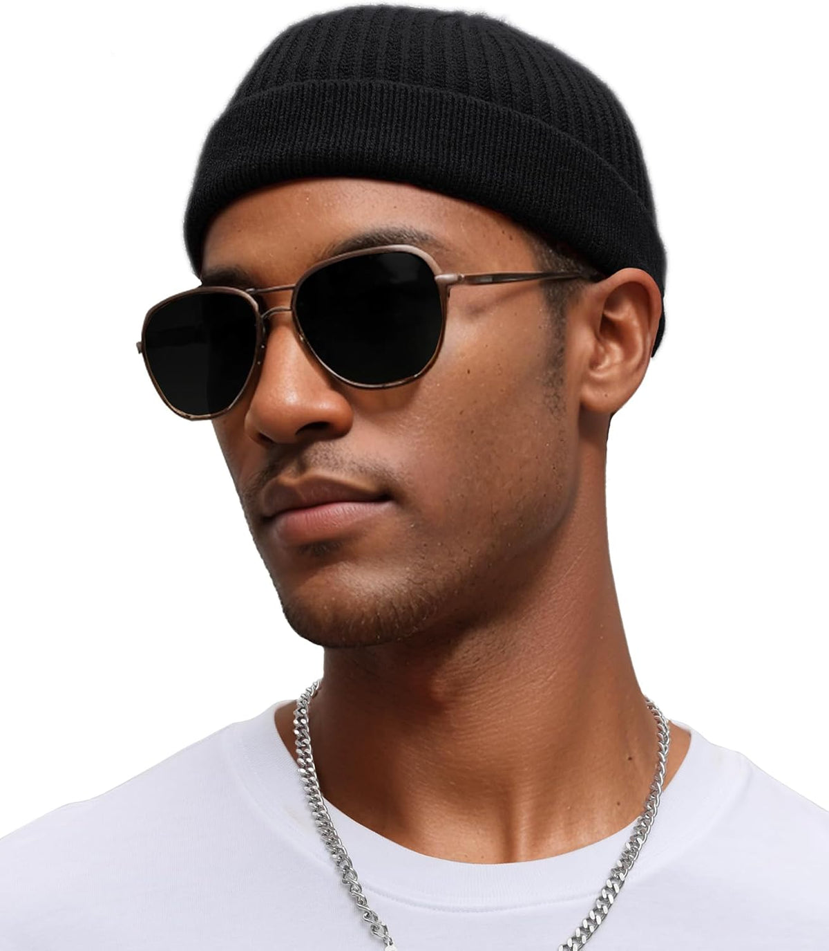 Thin Wool Fisherman Beanie for Men Women, Short Knit Cuff Trawler Watch Hats