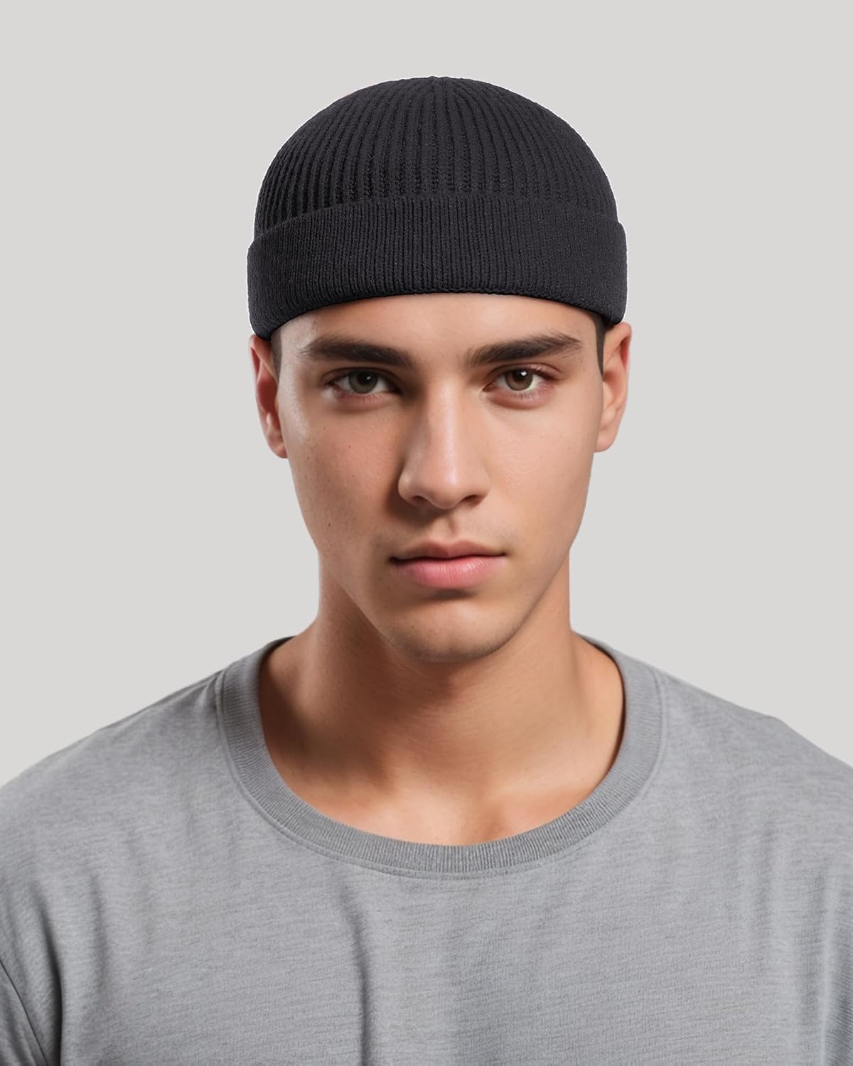 Thin Wool Fisherman Beanie for Men Women, Short Knit Cuff Trawler Watch Hats