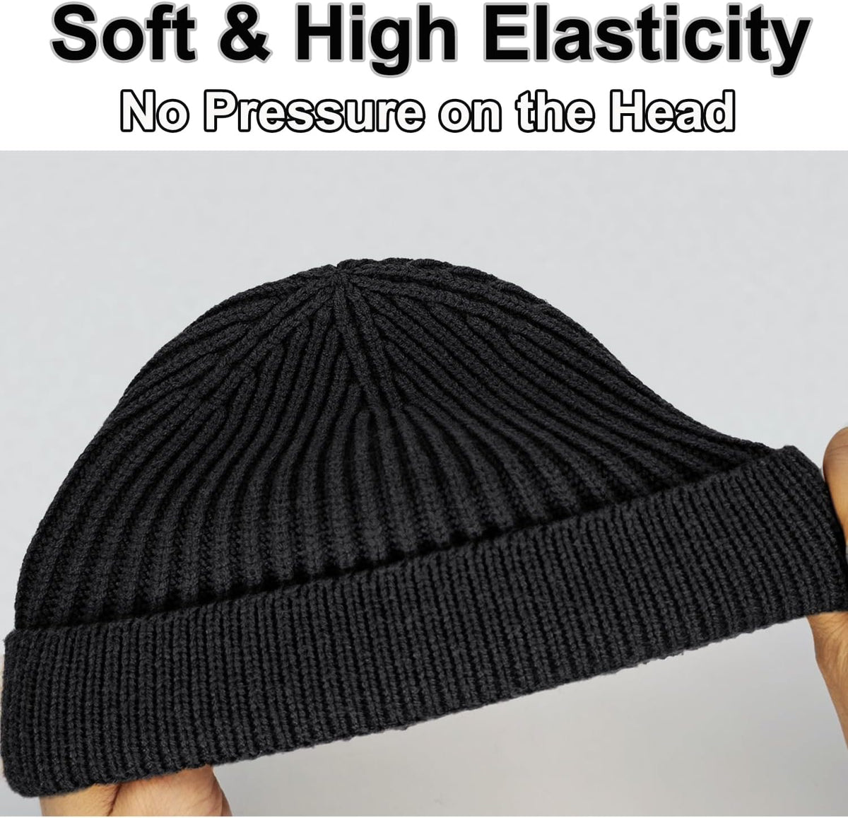Thin Wool Fisherman Beanie for Men Women, Short Knit Cuff Trawler Watch Hats