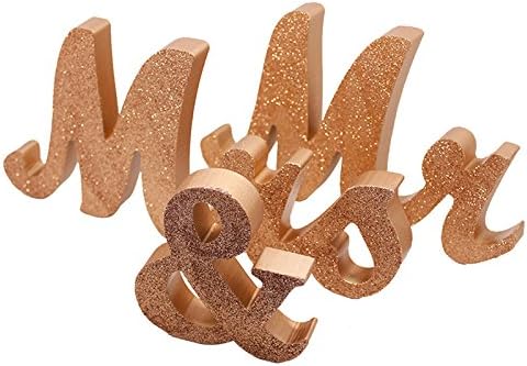 Mr and Mrs Signs Wedding Sweetheart Table Decorations, Wooden Freestanding Letters Wedding Shower Gift (Rose gold)