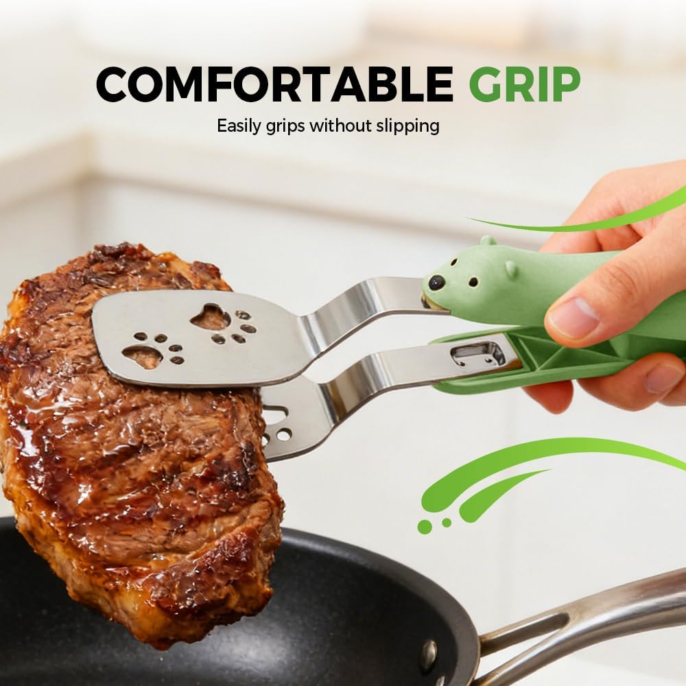 2 PCS Stainless Steel Grill Clamp, Upgrade Cooking Spatula Tongs with Non-Slip Grip, Heavy Duty Food-Grade 304 Steel, Dishwasher Safe for Grilling Meat, Fish and Pancakes (Yellow)