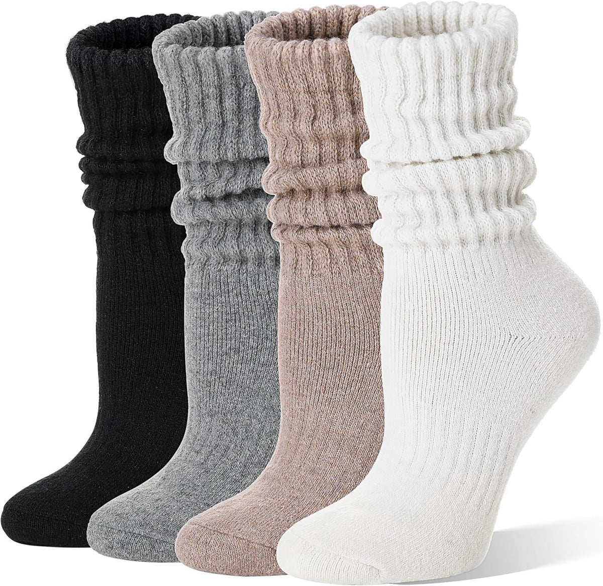 Merino Wool Slouch Boot Socks Thermal Warm Winter Thick Scrunch Cozy Crew Socks for Women 4 Pairs
