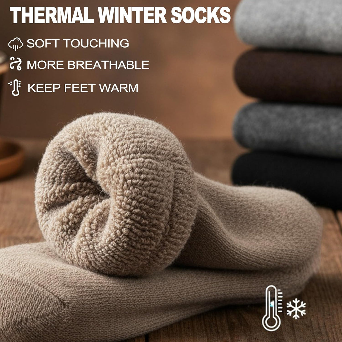 Men Merino Wool Socks Super Thick Thermal Hiking Winter Warm Boot Heavy Soft Cozy Socks for Cold Weather