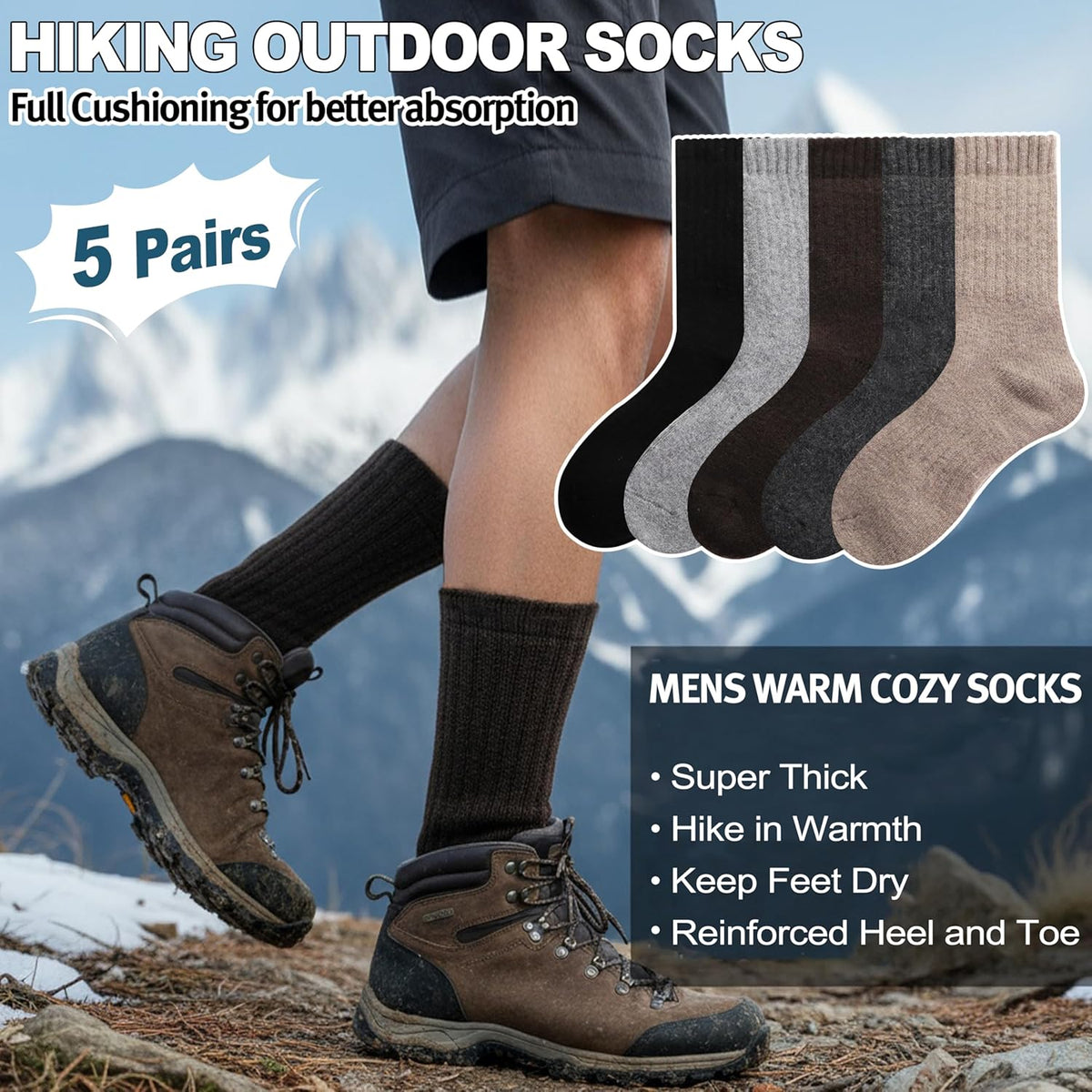 Men Merino Wool Socks Super Thick Thermal Hiking Winter Warm Boot Heavy Soft Cozy Socks for Cold Weather