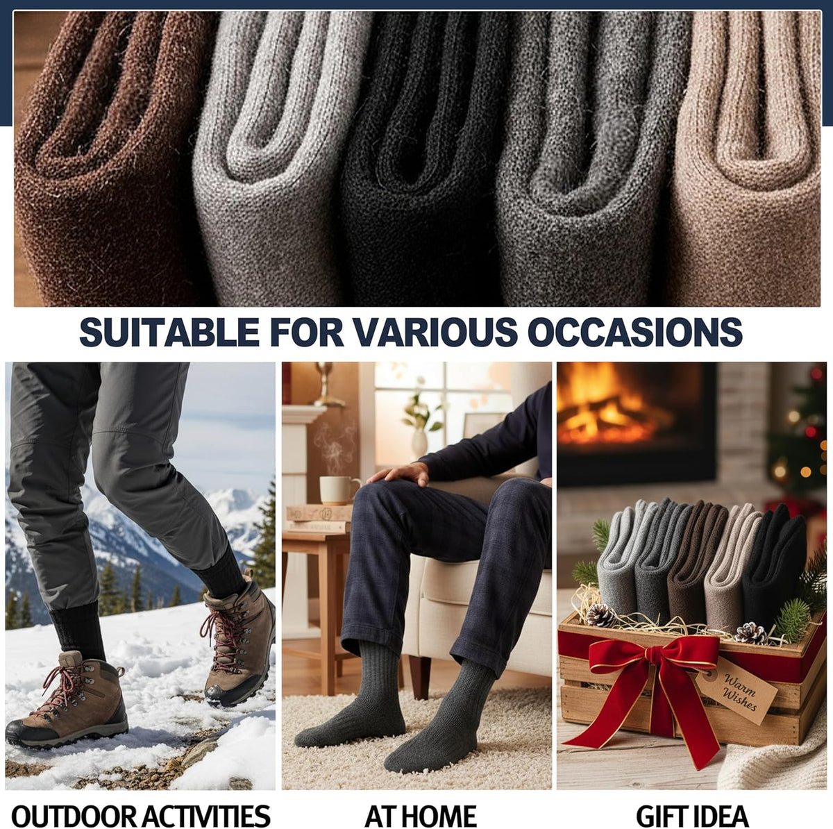 Men Merino Wool Socks Super Thick Thermal Hiking Winter Warm Boot Heavy Soft Cozy Socks for Cold Weather