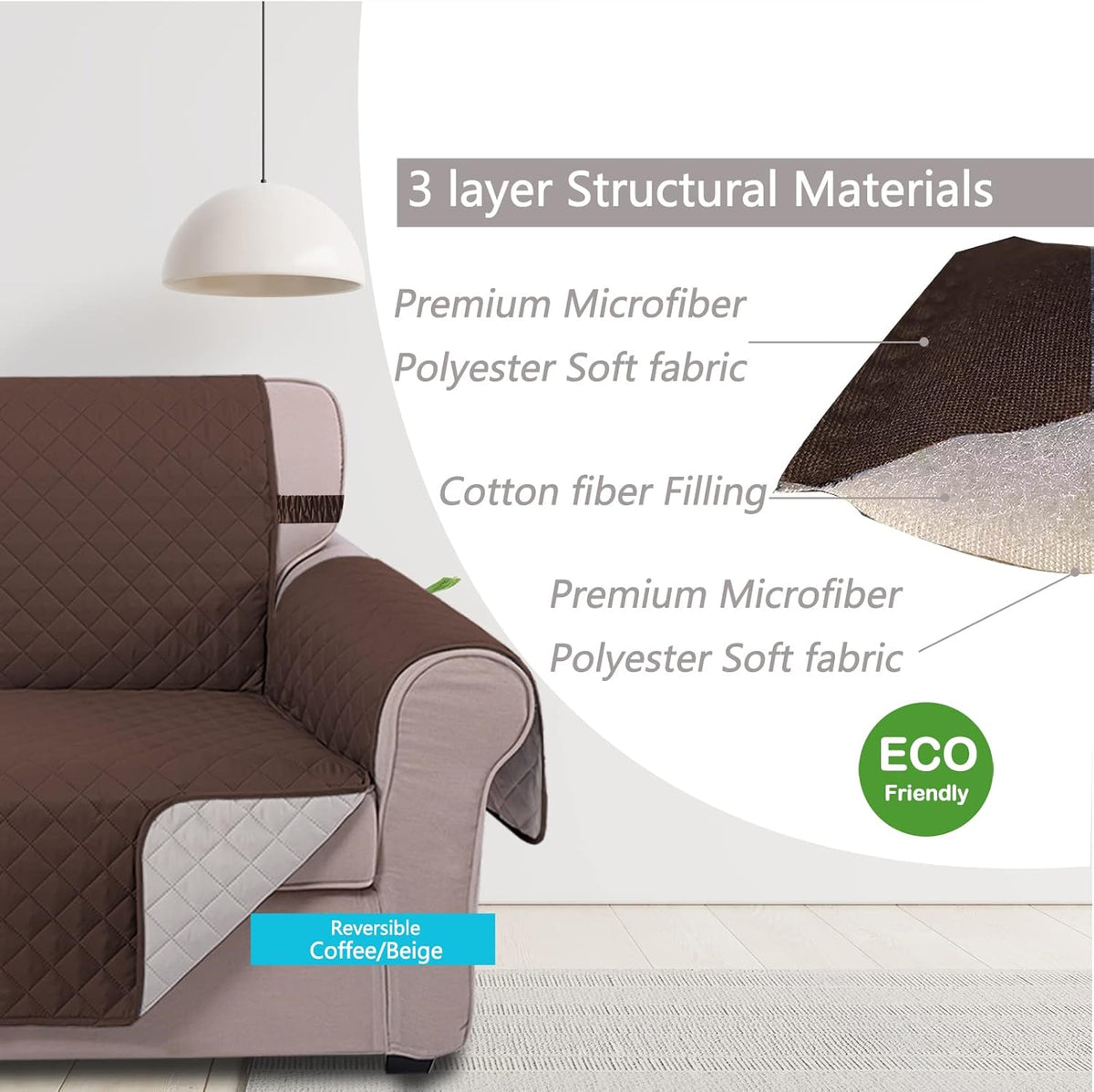 UNICE Home Reversible Sofa Cover Bundle Chair Cover(Sofa+Chair, Coffee)