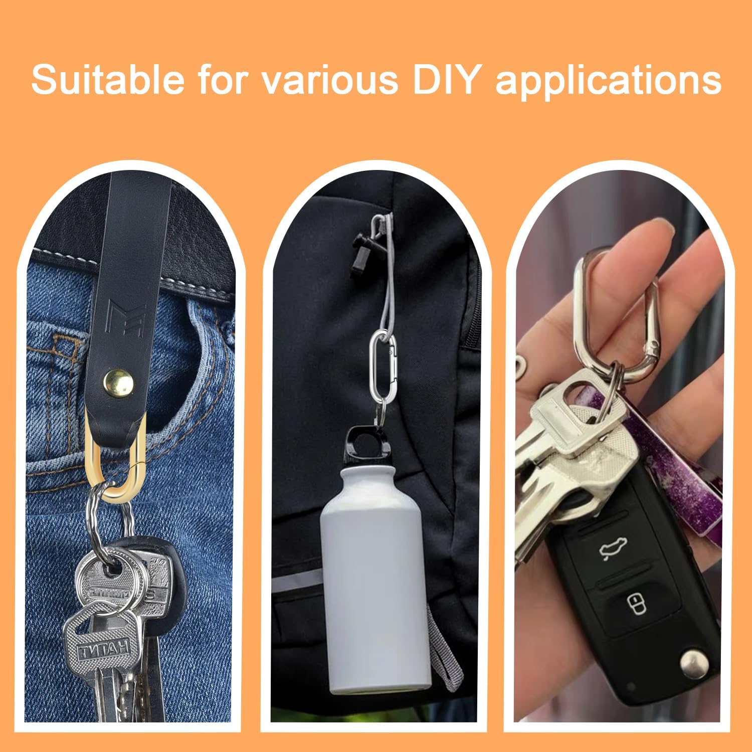 6pcs Gold Carabiner Clips + 10pcs Gold Spring Keychain Clips for Key Chain Purse Starp Dog Tag