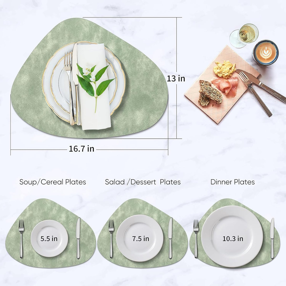 Placemats, Heat Resistant Round Placemats Set of 4 Washable 13 x 17 Inch, Waterproof Table Mats Wipeable for Kitchen, Dining Room Table Christmas Decor, Green