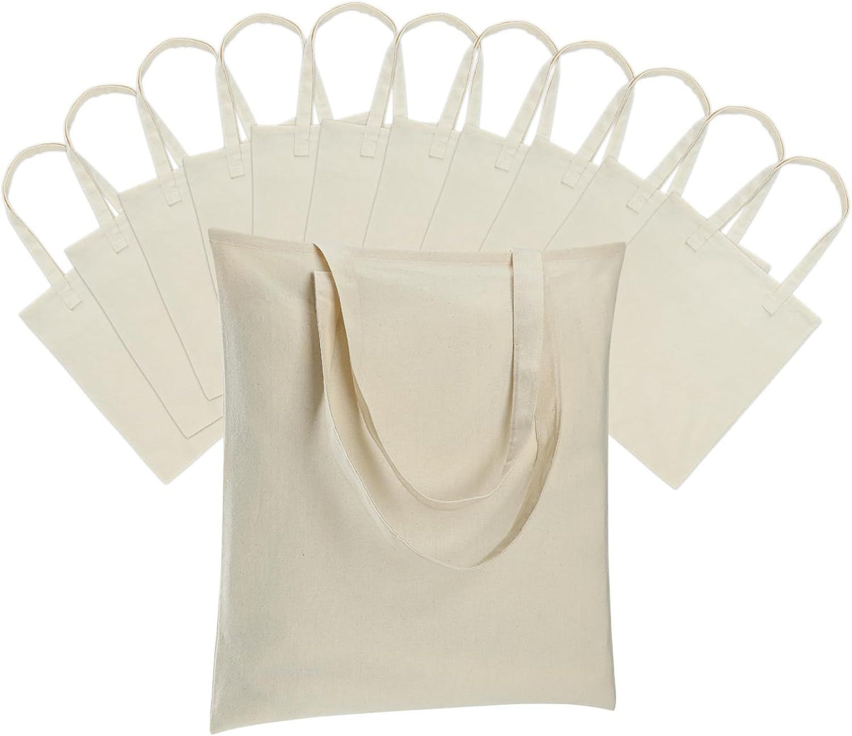 12 Pack Canvas Tote Bag - Lightweight Thin Tote Bags Bulk Blank Shopping Reusable Grocery Bags for DIY Gift Sublimation Activity - Beige