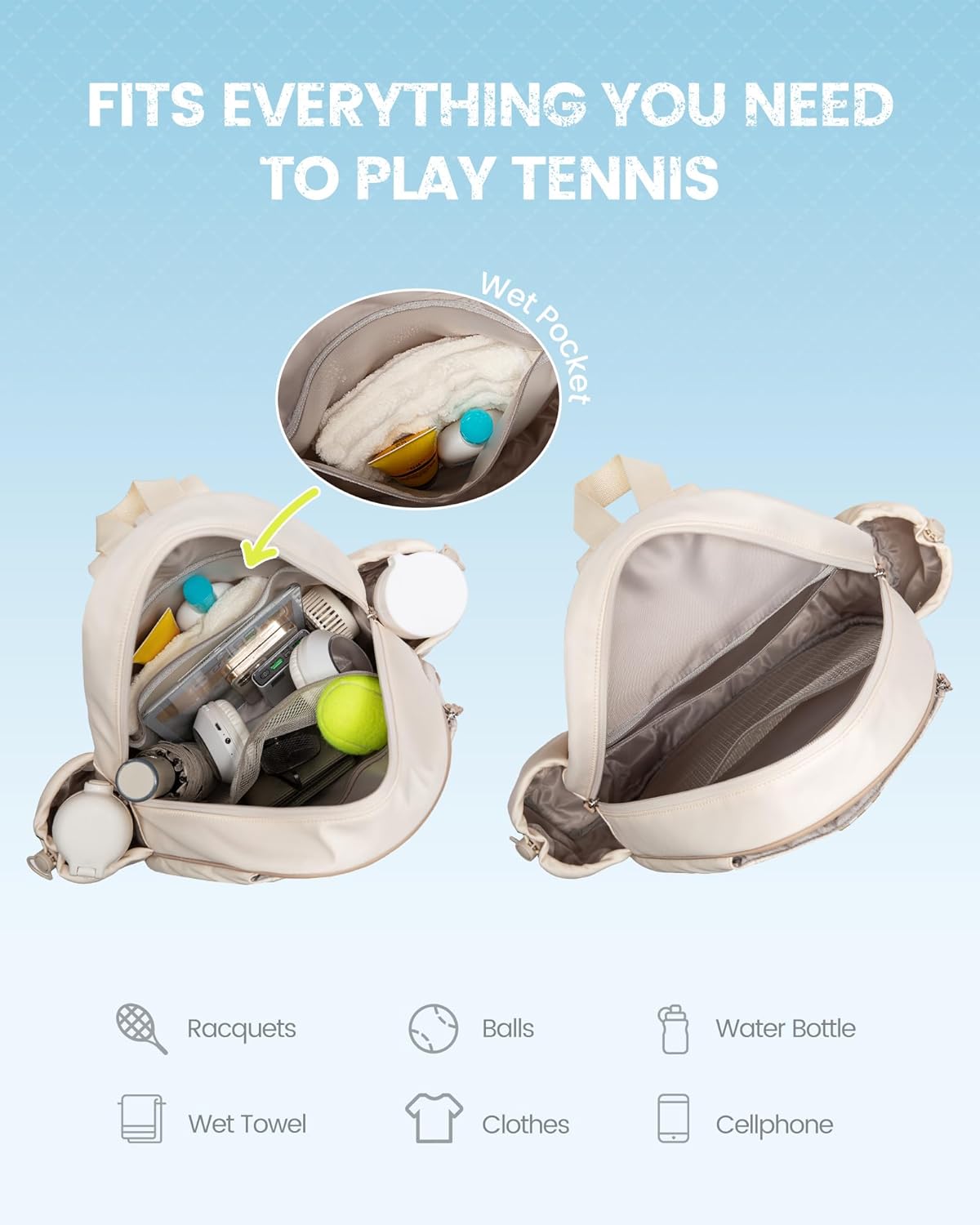 Tennis Bag, Quilted Tennis Sling Crossbody Backpack, Water Resistant Tennis Racket Bags for Women Men, Suitable for Pickleball Tennis Badminton