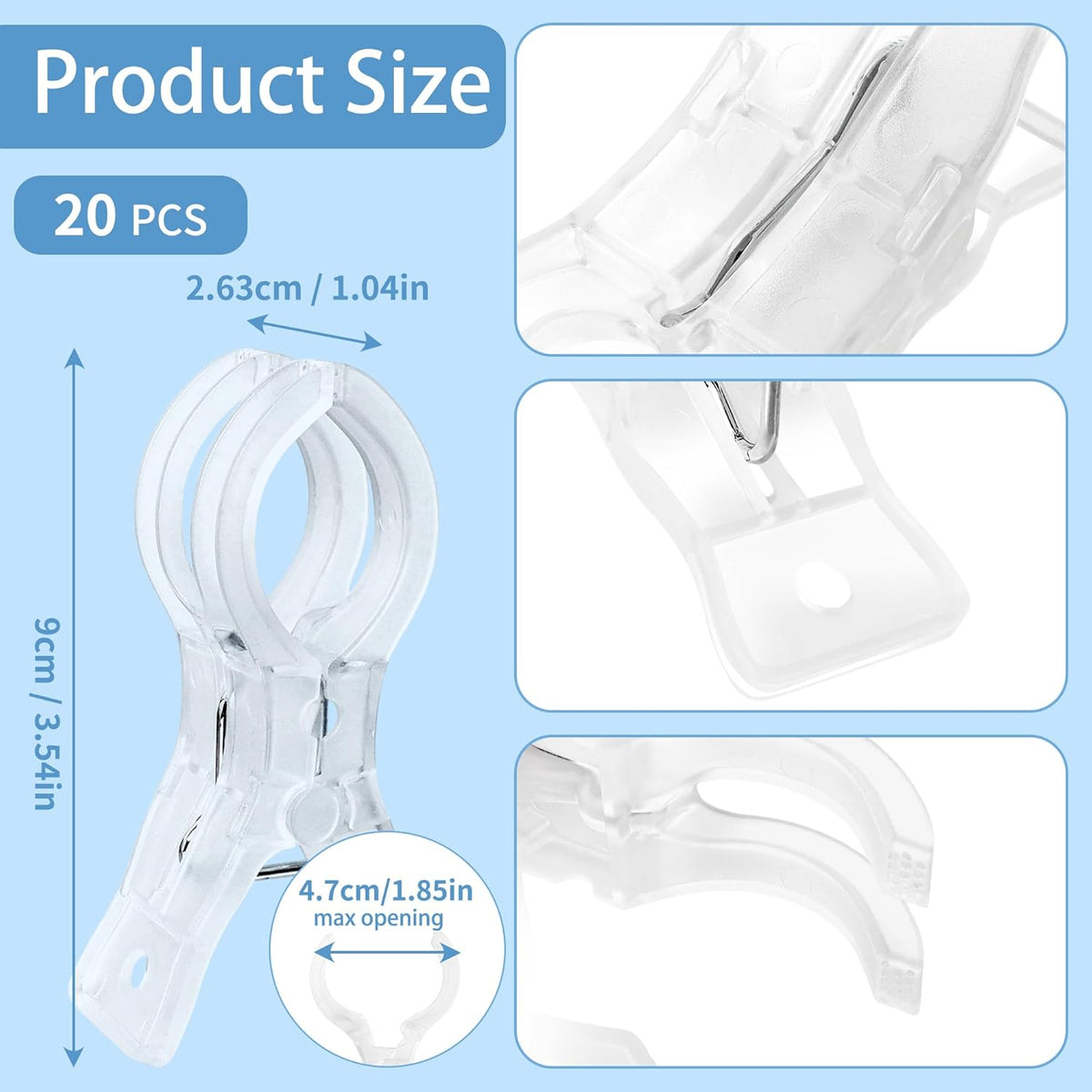 20 Pack Balloon Arch Clips for Backdrop | Plastic Transparent Spring Clamps | 3.5 Inch Heavy Duty Clip for Backdrop Stand | Birthday Wedding Decoration | Photography Studio | Crafts | Clothing
