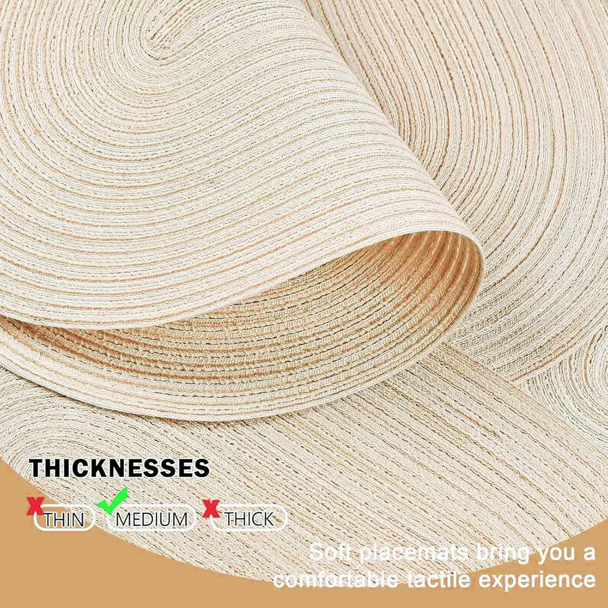 Oval Braided Placemats Set of 6 Woven 12x17.5 Inch Non Slip Washable Heat Resistant Place Mats Round Tablemats for Dining Kitchen Party Daily Table Decor Dinner Mats (Beige, 6)