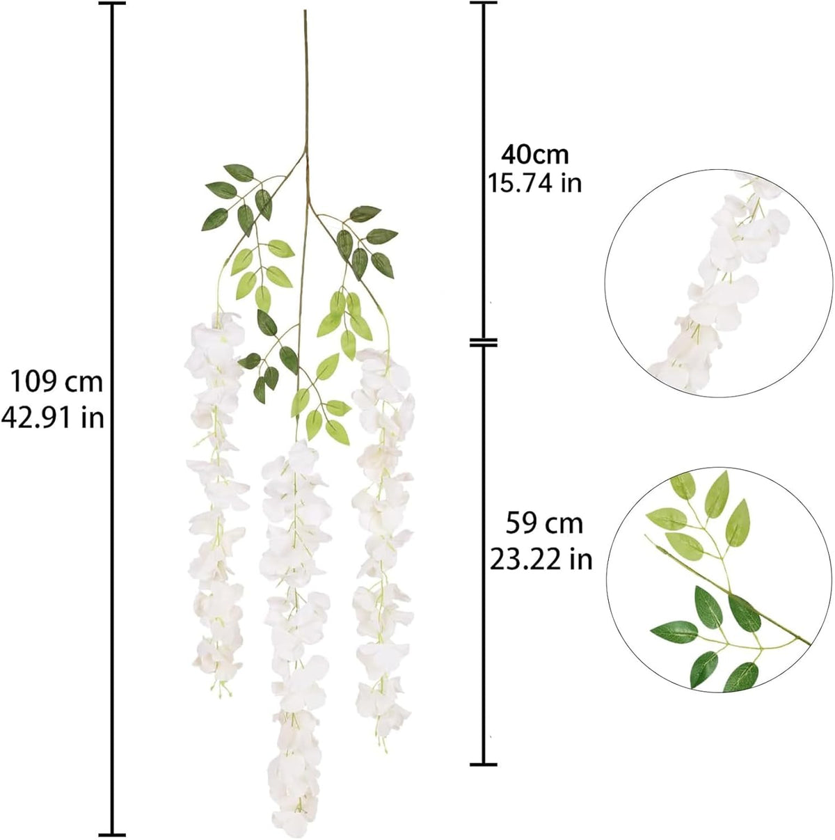 12Pack Wisteria Hanging Artificial Flowers 3.6ft Wisteria Silk Flowers Garland Fake Bushy Vine Faux Ratta String for Wedding Arch Party Garden Greenery Home Wall Backdrop Decor (Milk White)