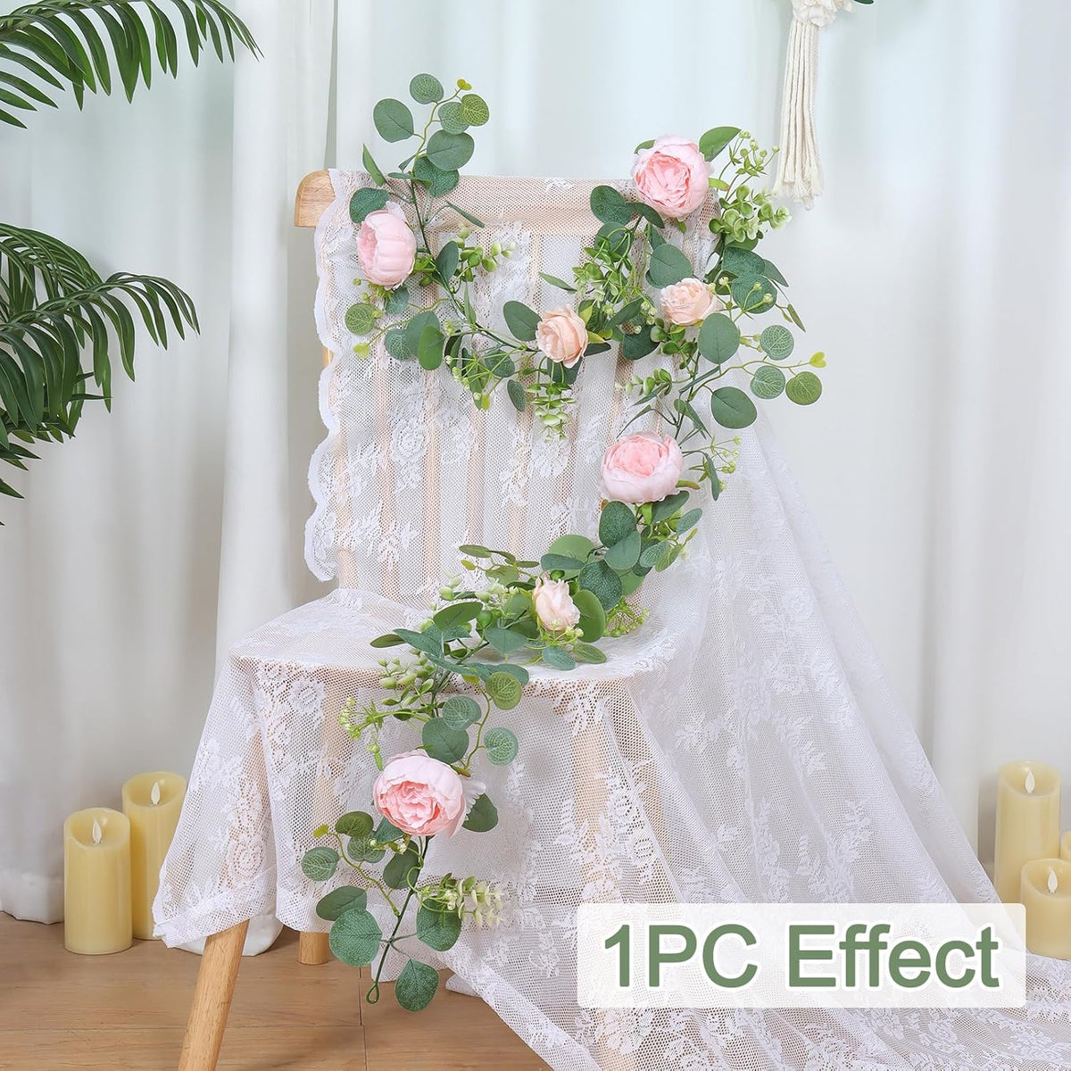 2 Pack 13FT Flower Garland, Artificial Rose Vine Fake Flower Garland Silk Rose Peony Hanging Vine Faux Floral Garlands for Wedding Party Arch Table Wall Backdrop Decoration (Light Pink, 2PCS)