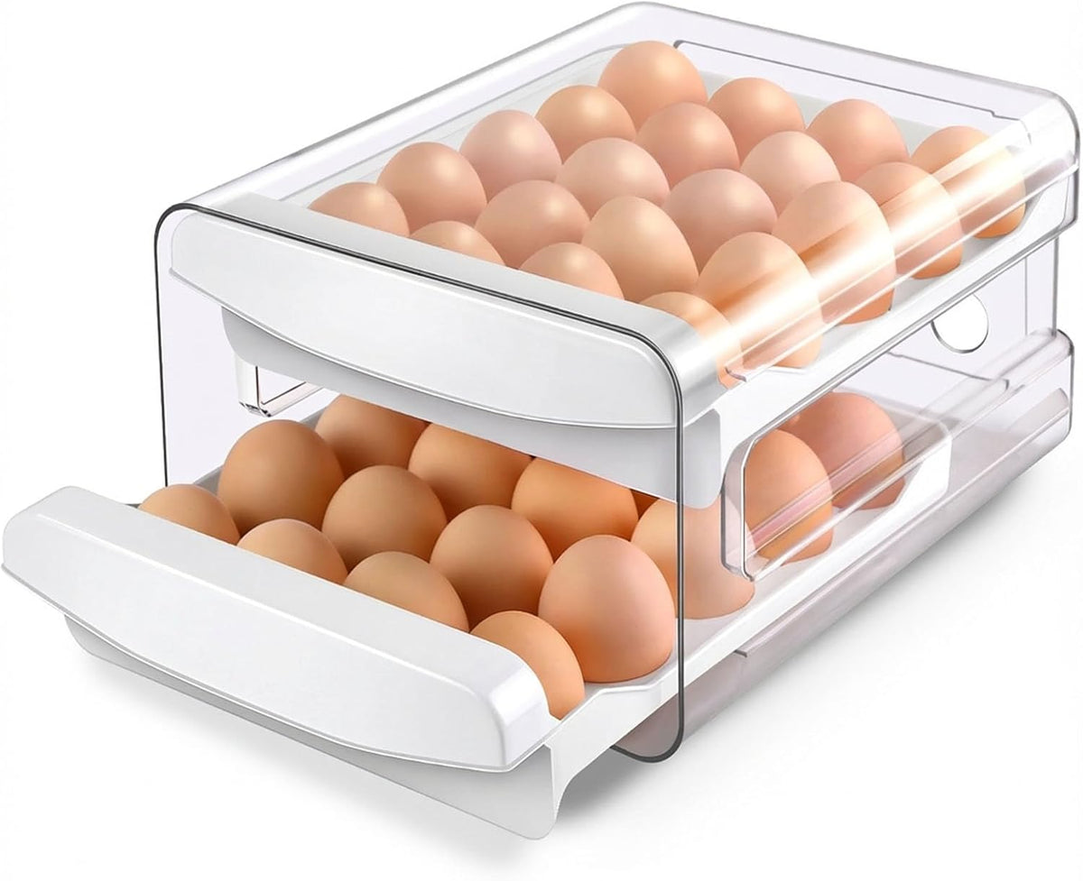 ® Egg Holder for Fridge, 2-Tier Stackable 40 Eggs Organizer Drawer for Refrigerator, Space-Saving Egg Container, Clear Plastic Egg Tray for Kitchen Storage