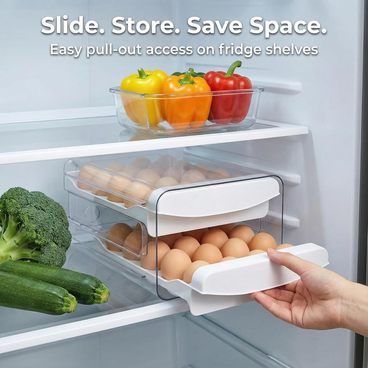 ® Egg Holder for Fridge, 2-Tier Stackable 40 Eggs Organizer Drawer for Refrigerator, Space-Saving Egg Container, Clear Plastic Egg Tray for Kitchen Storage