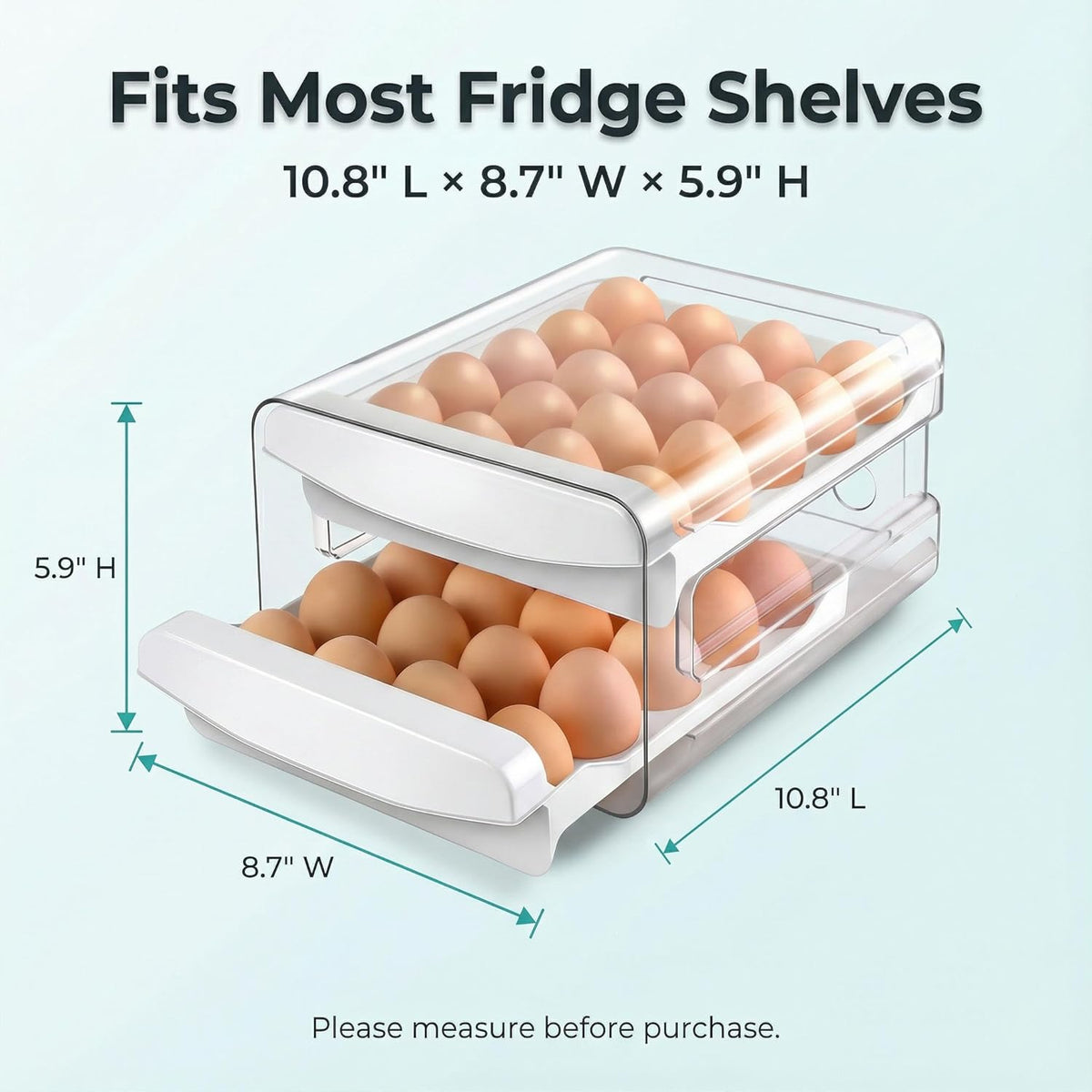 ® Egg Holder for Fridge, 2-Tier Stackable 40 Eggs Organizer Drawer for Refrigerator, Space-Saving Egg Container, Clear Plastic Egg Tray for Kitchen Storage