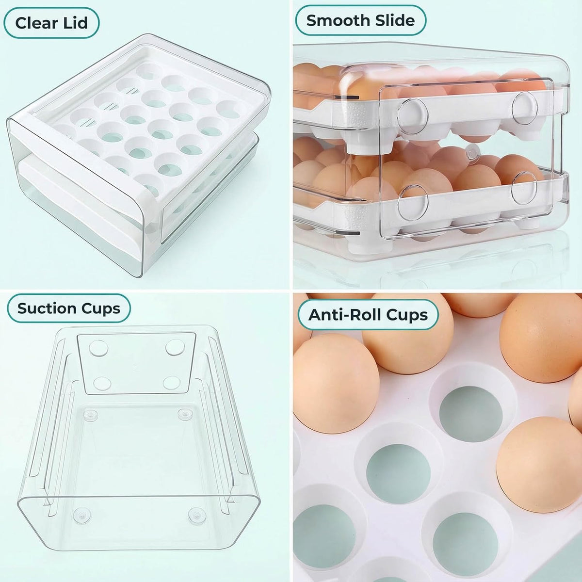 ® Egg Holder for Fridge, 2-Tier Stackable 40 Eggs Organizer Drawer for Refrigerator, Space-Saving Egg Container, Clear Plastic Egg Tray for Kitchen Storage
