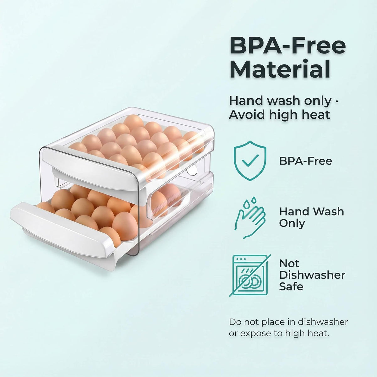 ® Egg Holder for Fridge, 2-Tier Stackable 40 Eggs Organizer Drawer for Refrigerator, Space-Saving Egg Container, Clear Plastic Egg Tray for Kitchen Storage