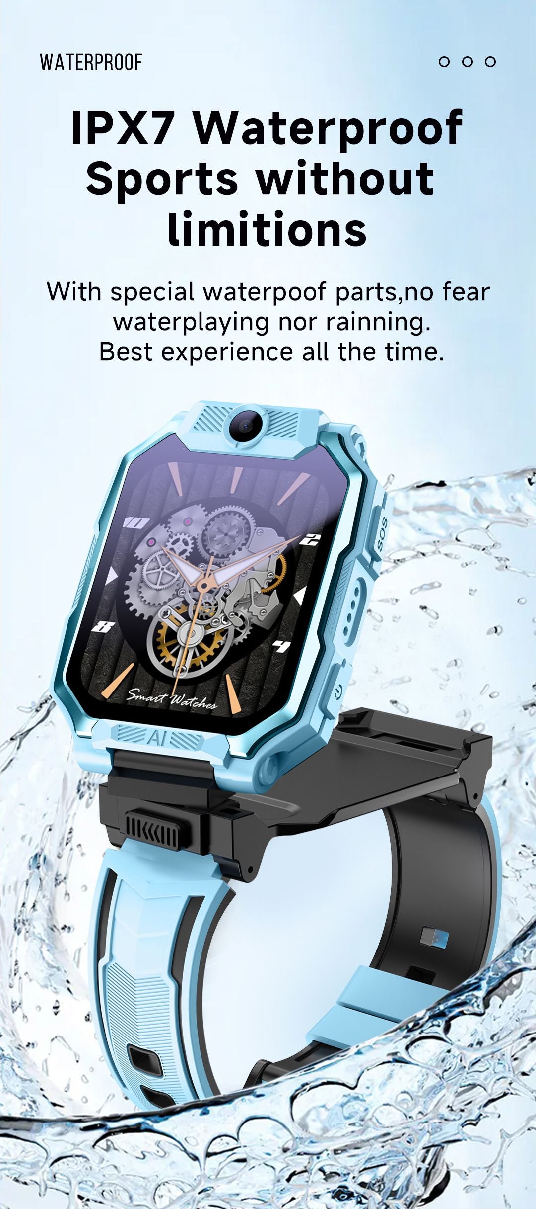 Smart Kids Phone Watch - GPS Tracker Video Call Smartwatch with AI Functions Android OS - Detachable Rotatable Camera for Students - Blue