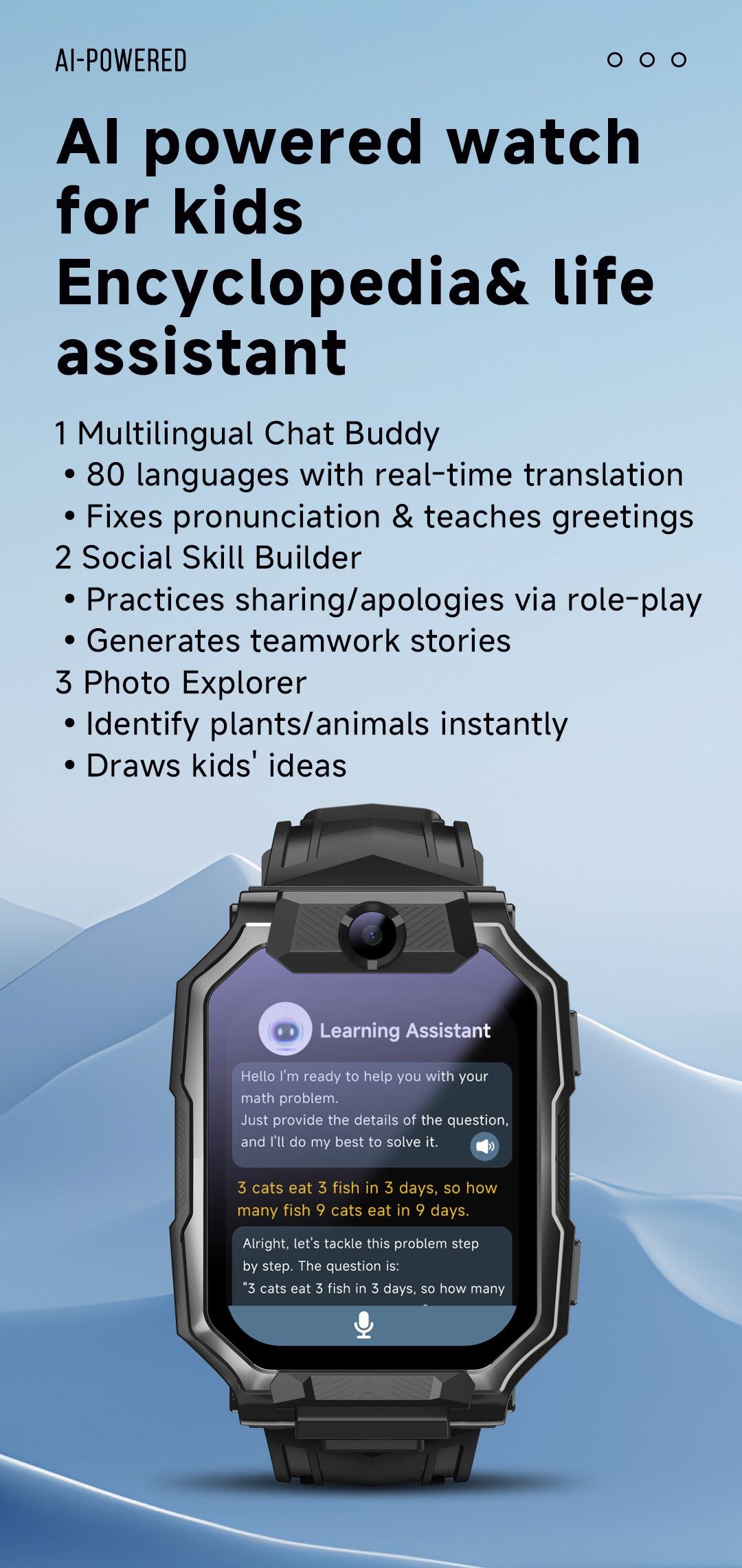 Smart Kids Phone Watch - GPS Tracker Video Call Smartwatch with AI Functions Android OS - Detachable Rotatable Camera for Students - Blue