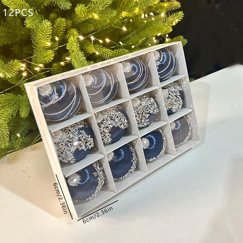 Christmas Balls Ornaments 12-Pack - 6cm Shatterproof Christmas Tree Decorations for Holiday Party Home Decor - Silk Thread Sapphire Blue