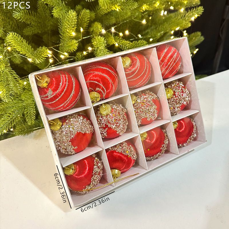 Christmas Balls Ornaments 12-Pack - 6cm Shatterproof Christmas Tree Decorations for Holiday Party Home Decor - Silk Thread Red