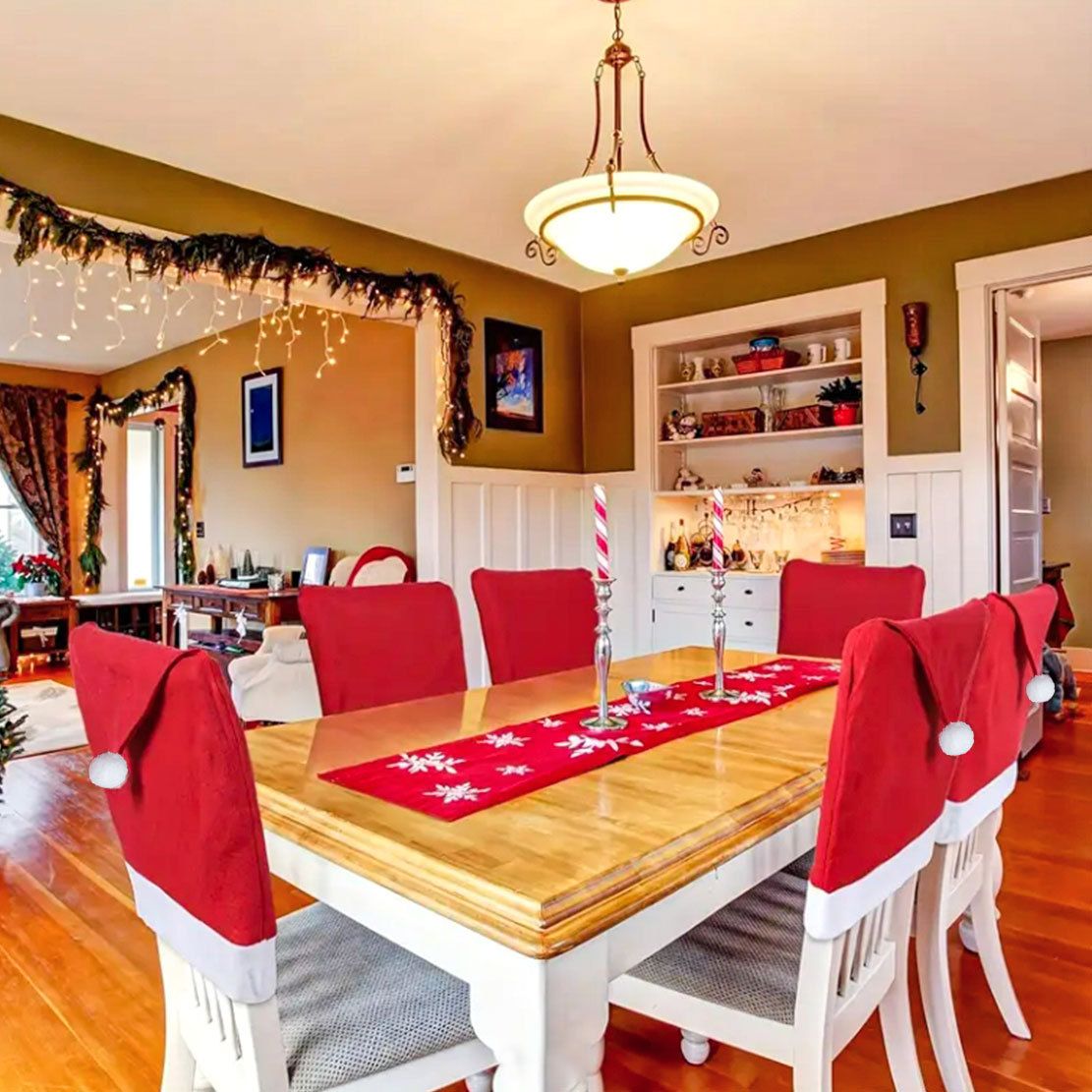 Christmas Chair Cover 6-Pack - Red Festive Dining Chair Slipcover for Holiday Party Home Decor - 60x50cm