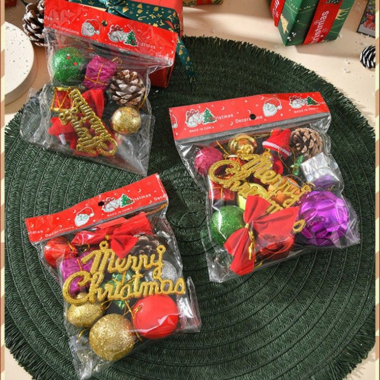 Christmas Decoration Gift Set 3-Pack - Small + Medium + Large Merry Christmas Ornament Bags with Bells, Pinecones, Butterfly Knots - Festive Xmas Tree Scene Layout Props for Home School Mall
