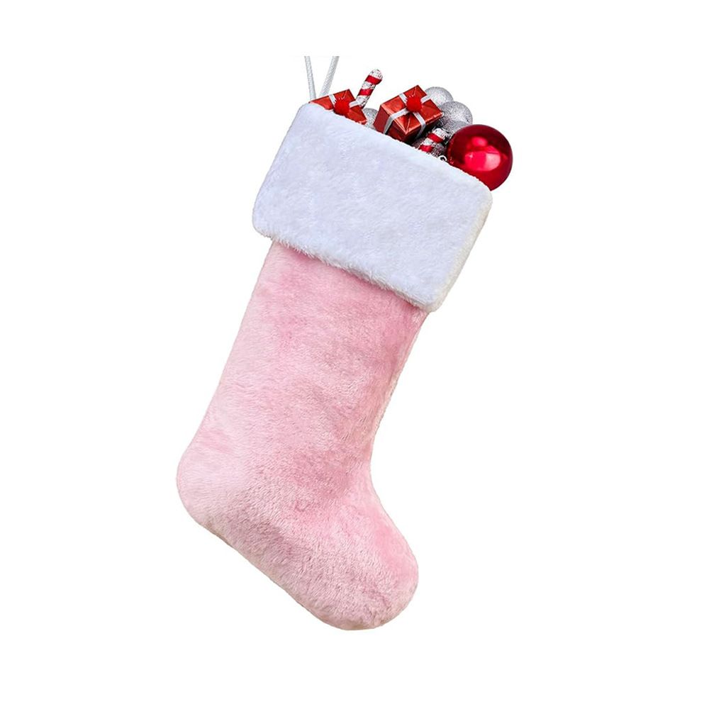 Christmas Stocking Decoration 2-Pack - Soft Plush Hanging Stocking for Fireplace Mantel Wall Door - Festive Holiday Xmas Tree Ornament Gift Bag - Pink