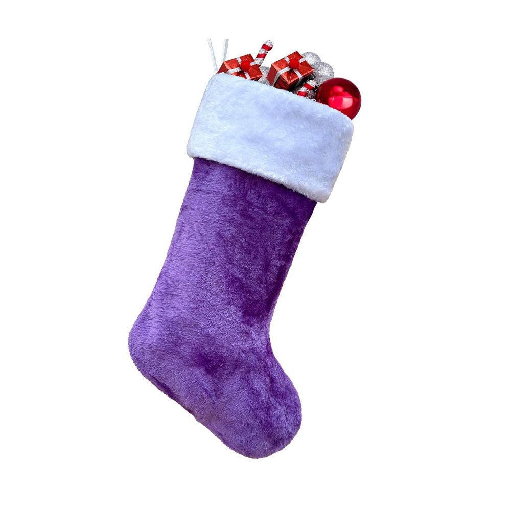 Christmas Stocking Decoration 2-Pack - Soft Plush Hanging Stocking for Fireplace Mantel Wall Door - Festive Holiday Xmas Tree Ornament Gift Bag - Purple