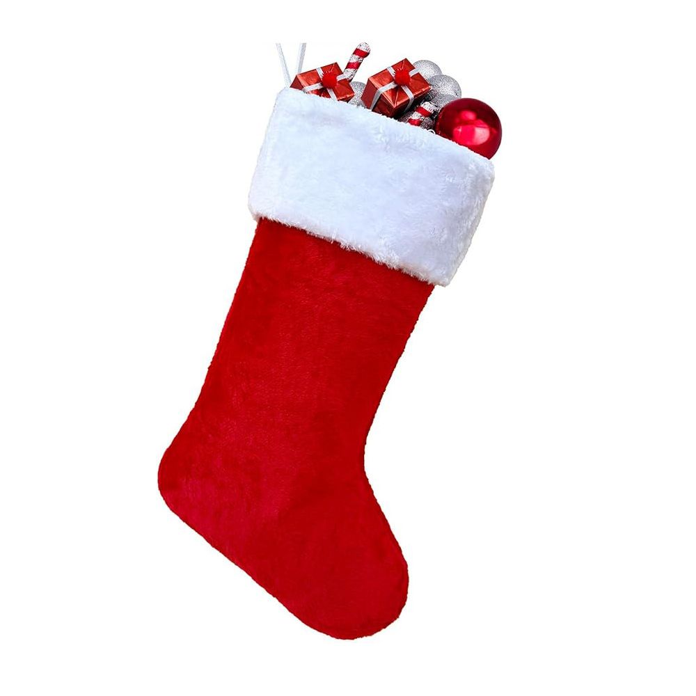 Christmas Stocking Decoration 2-Pack - Soft Plush Hanging Stocking for Fireplace Mantel Wall Door - Festive Holiday Xmas Tree Ornament Gift Bag - Red