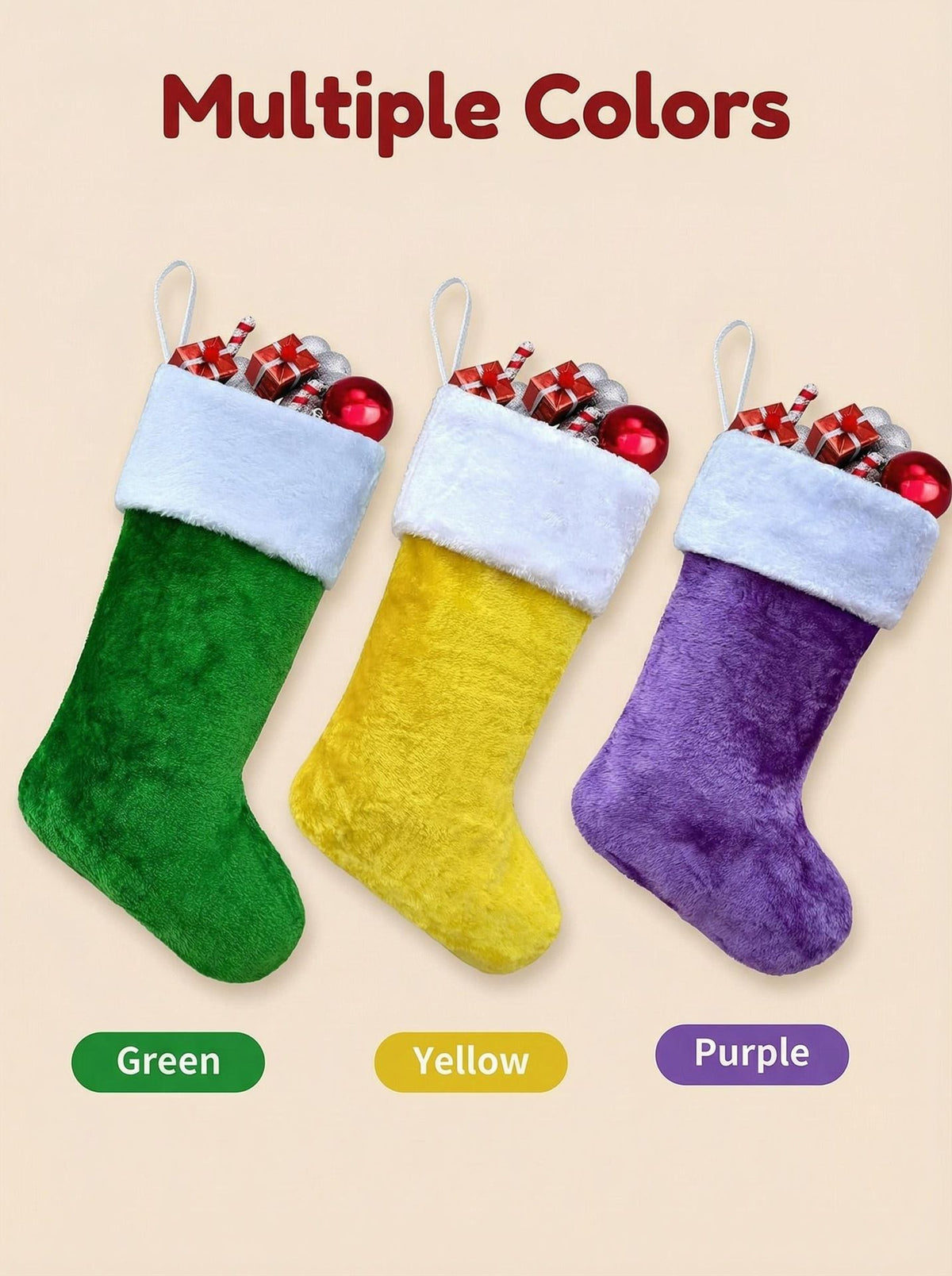 Christmas Stocking Decoration 2-Pack - Soft Plush Hanging Stocking for Fireplace Mantel Wall Door - Festive Holiday Xmas Tree Ornament Gift Bag - Red