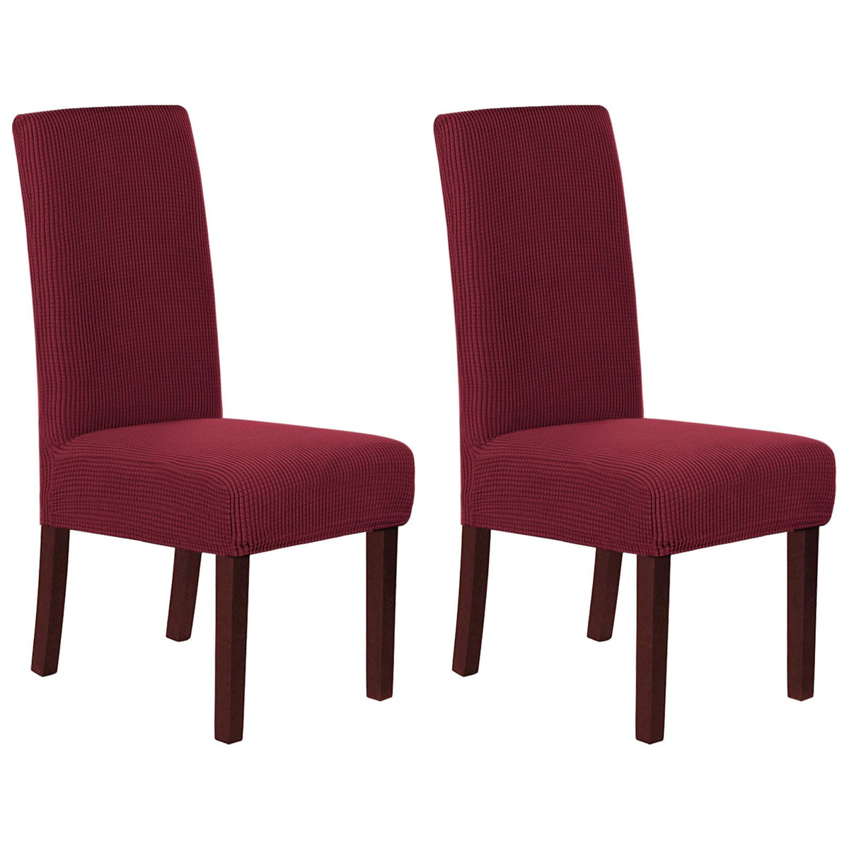 Stretch Full Cover Chair Cover 6-Pack - Waterproof Anti-Slip Elastic Seat Protector for Dining Room Hotel - Thick Warm Waffle Texture - Burgundy (6-Pack)