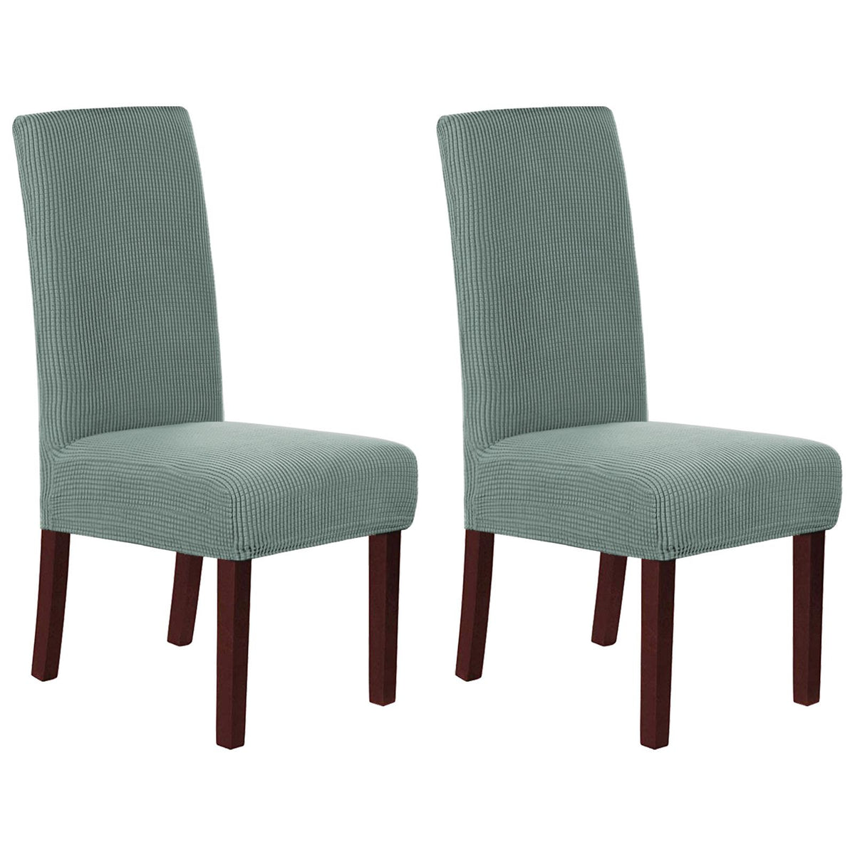 Stretch Full Cover Chair Cover 6-Pack - Waterproof Anti-Slip Elastic Seat Protector for Dining Room Hotel - Thick Warm Waffle Texture - Gray Green (6-Pack)