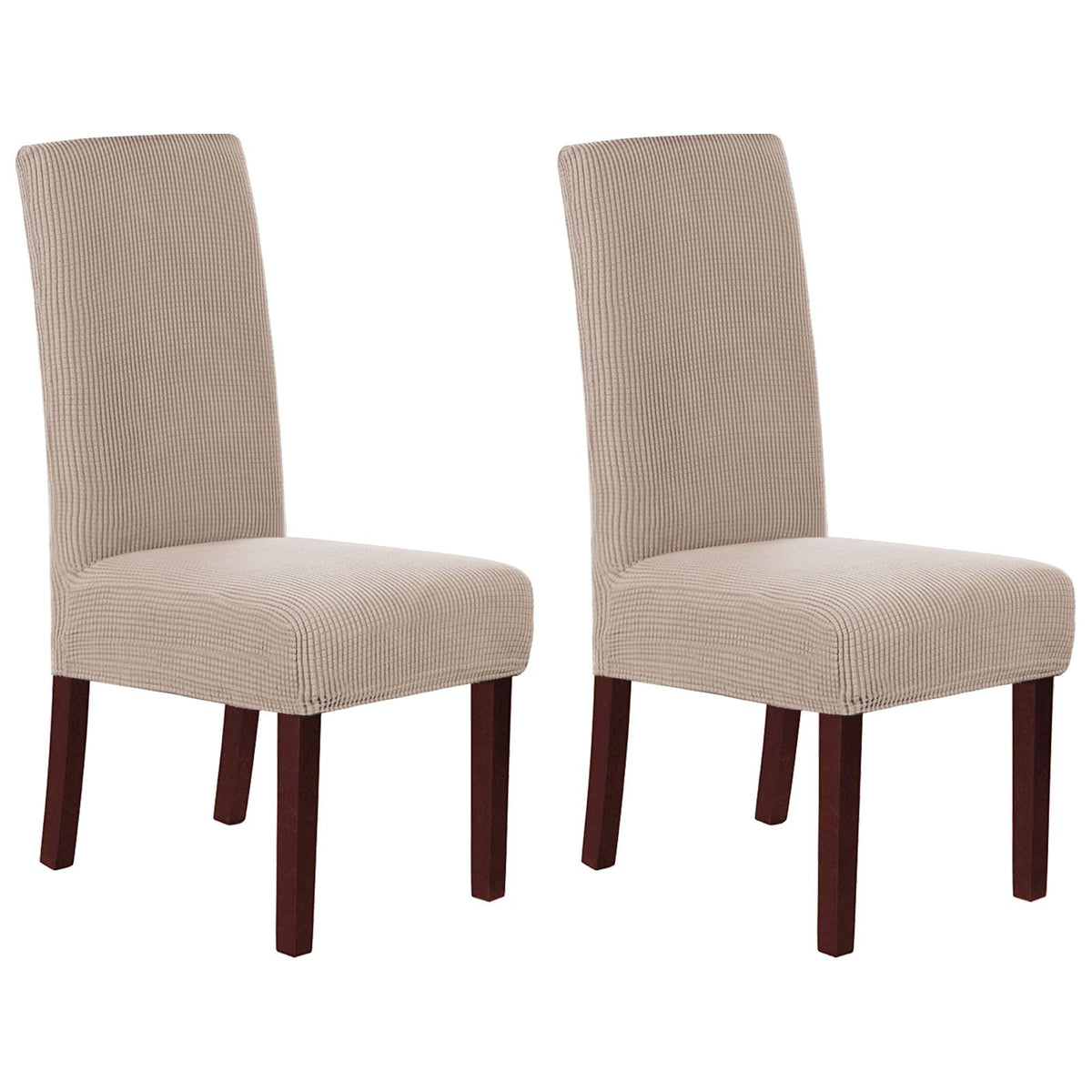 Stretch Full Cover Chair Cover 6-Pack - Waterproof Anti-Slip Elastic Seat Protector for Dining Room Hotel - Thick Warm Waffle Texture - Khaki (6-Pack)