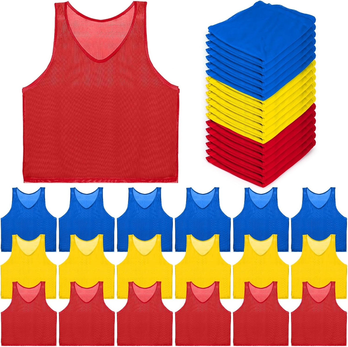 18 Pack Pinnies for Adults, Quick Dry Basketball Practice Jersey, Breathable Mesh Scrimmage Vest Youth Soccer Football Volleyball, 3 Colors