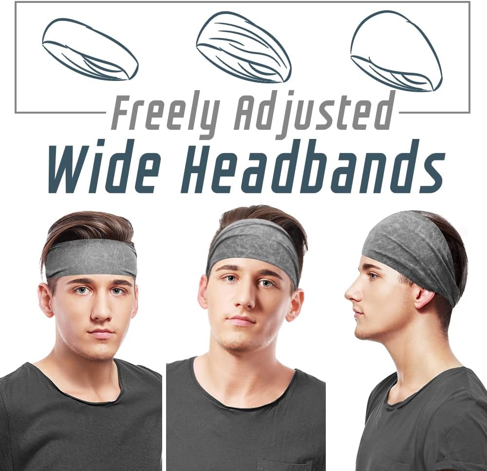 Mens Sports Headbands for Long Hair, Wide Sweat Band Yoga No-Slip, Workout Men and Women, Multicolors 10 PCS Multicolor