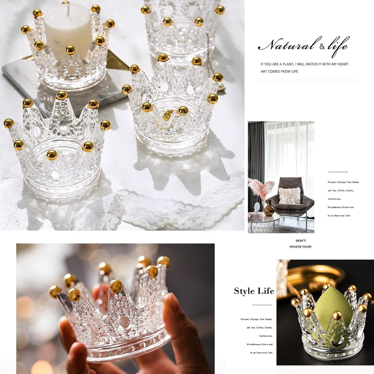 2PCS Crown Votive Candle Holder,Crown Tea Light Candlestick Ornament,Mini Crown,Tealight Holder,Jewelry Ring Holder,for Weddings Party Home Decor Set (Golden, 2PCS) Golden