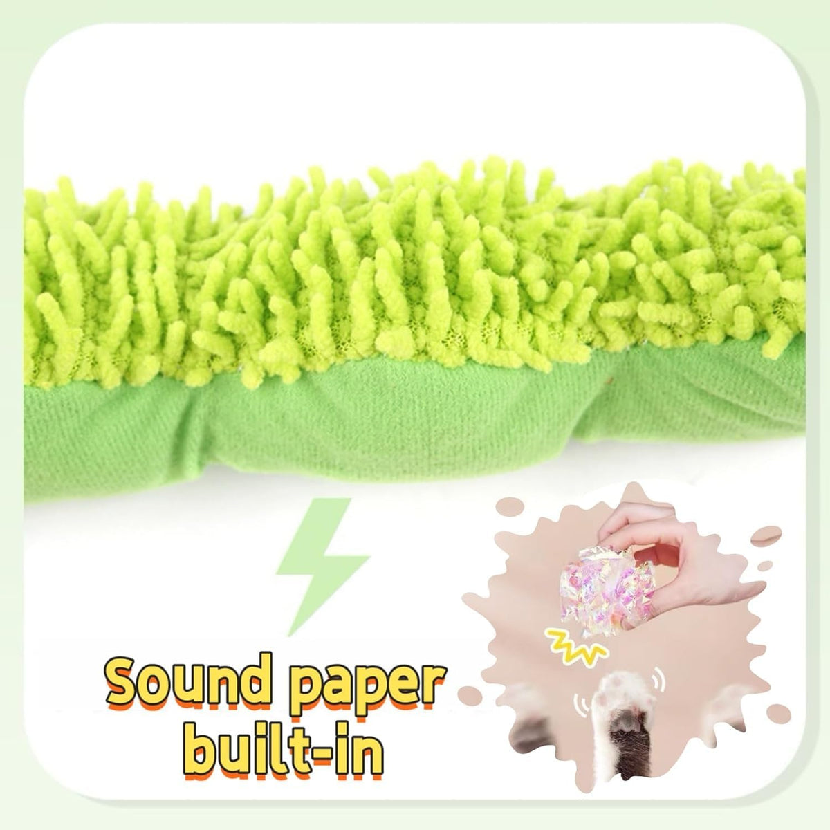 Petluno Cat Catnip Toy for Indoor Cats, Chew Teeth Cleaning, Bite-Resistant Plush Caterpillar Design, Dental Health Benefits, Green