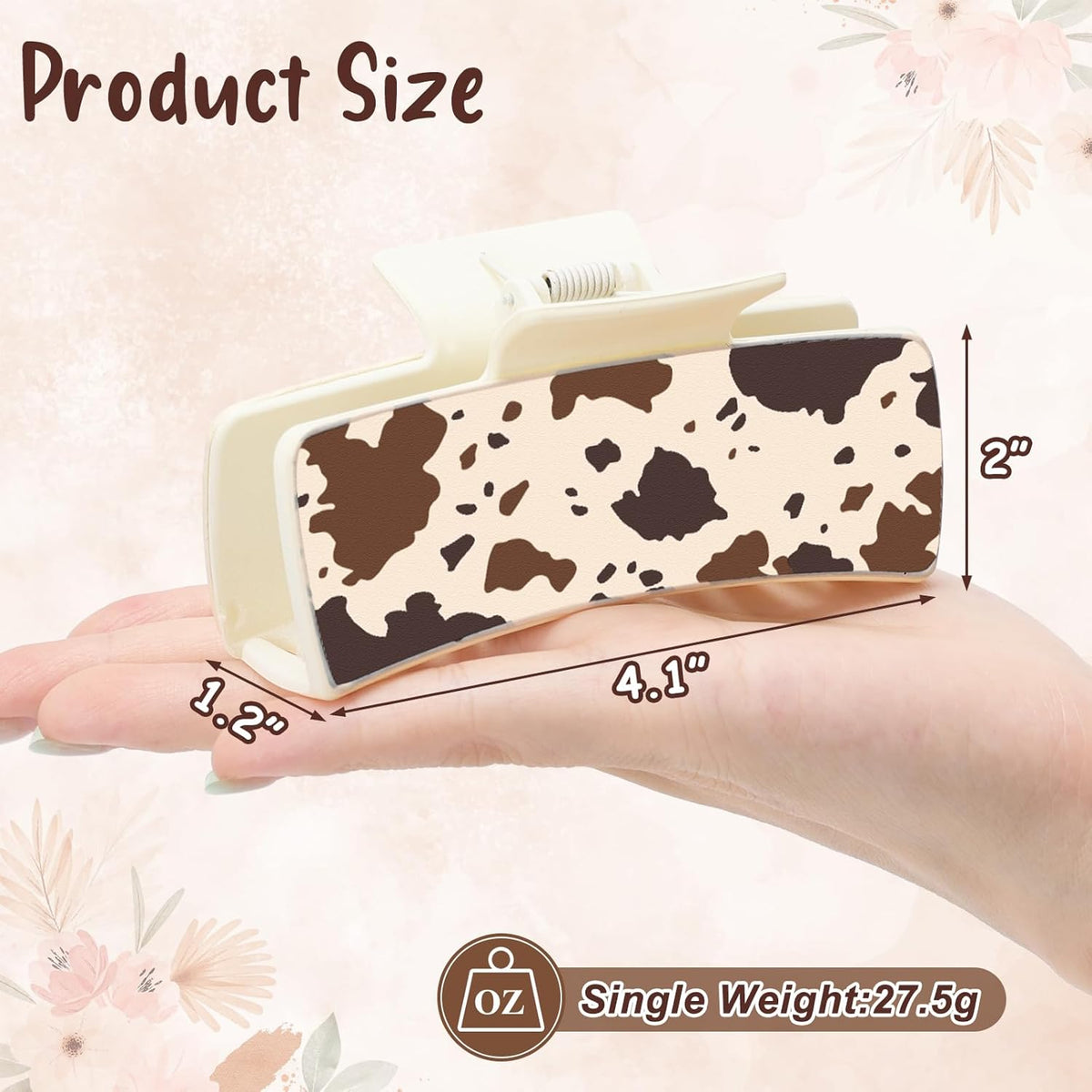 Western Leather Hair Claw Clips Sunflower Floral Square Claw Clips for Hairstyling Southwest Cow Print Cowhide Hair Accessories Large Aesthetic Western Cowgirl Stuff Gift for Women Girls