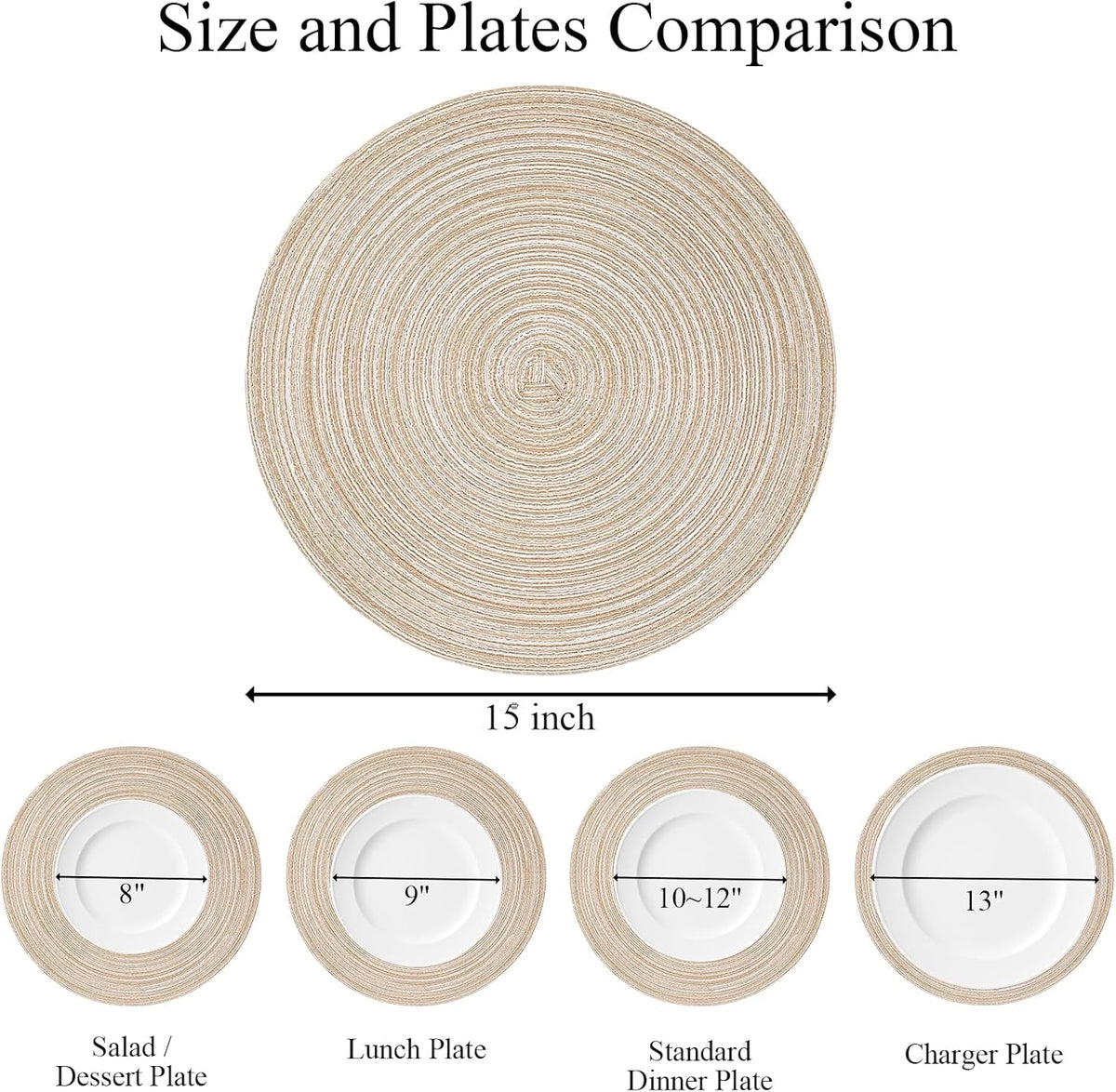 Round Braided Placemats Set of 6 Washable Round Placemats for Kitchen Table 15 inch Round Table Mats (Beige, 6)