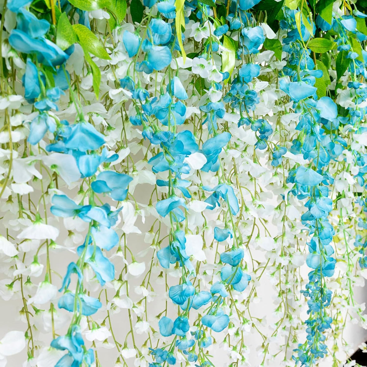 24 Pack Lake Blue Wisteria Hanging Flowers Garland, 3.77 Feet Lake Blue Artificial Wisteria Flower Vines, Fake Lake Blue Wisteria, Lake Blue Flower Vines for Backdrop, Hanging Flower Garland Decor