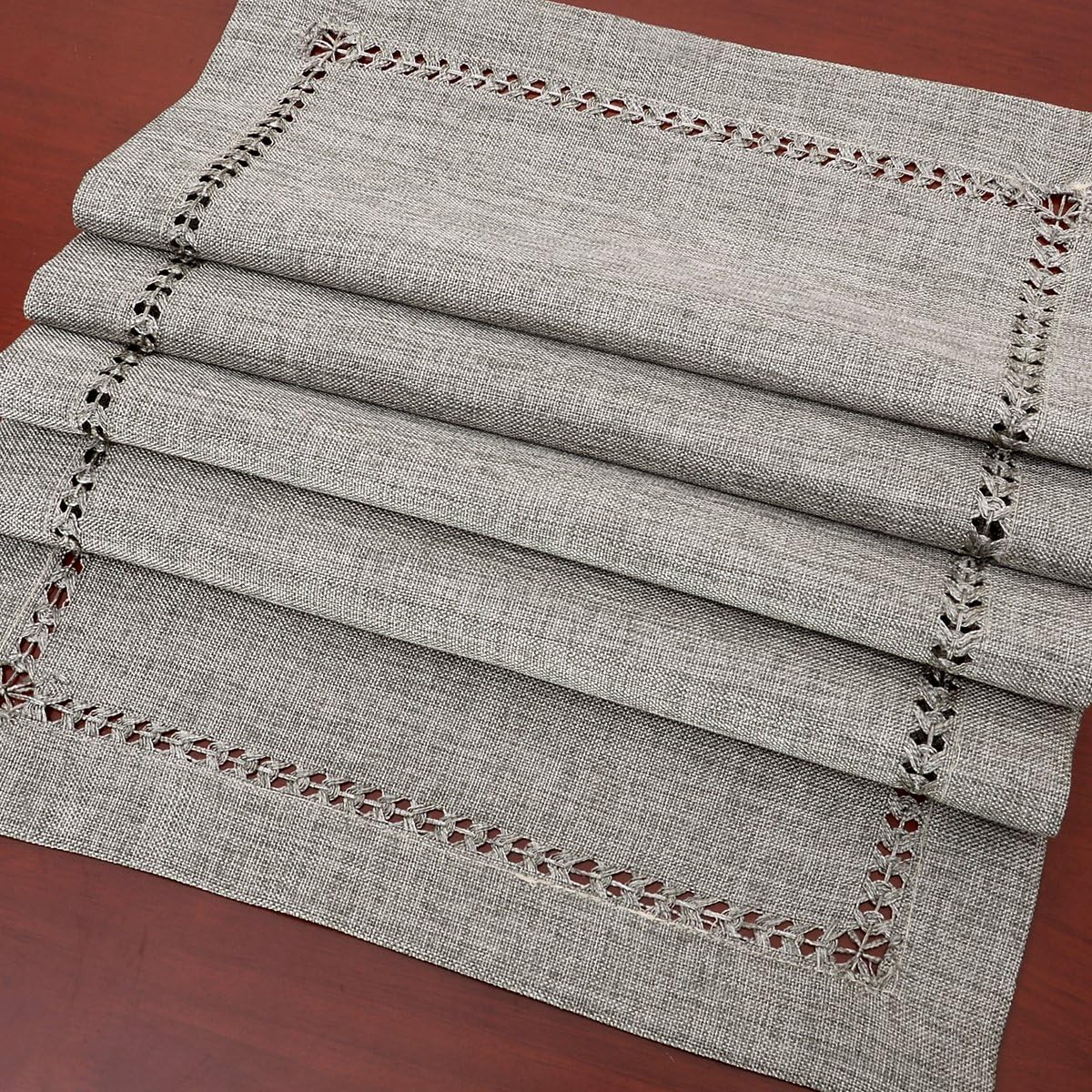 Handmade Hemstitch Gray Dining Table Runner Or Dresser Scarf, Rectangular 14 by 72 Inch