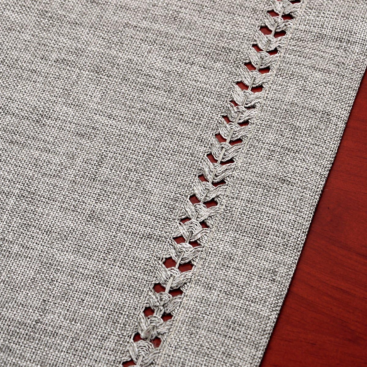 Handmade Hemstitch Gray Dining Table Runner Or Dresser Scarf, Rectangular 14 by 72 Inch