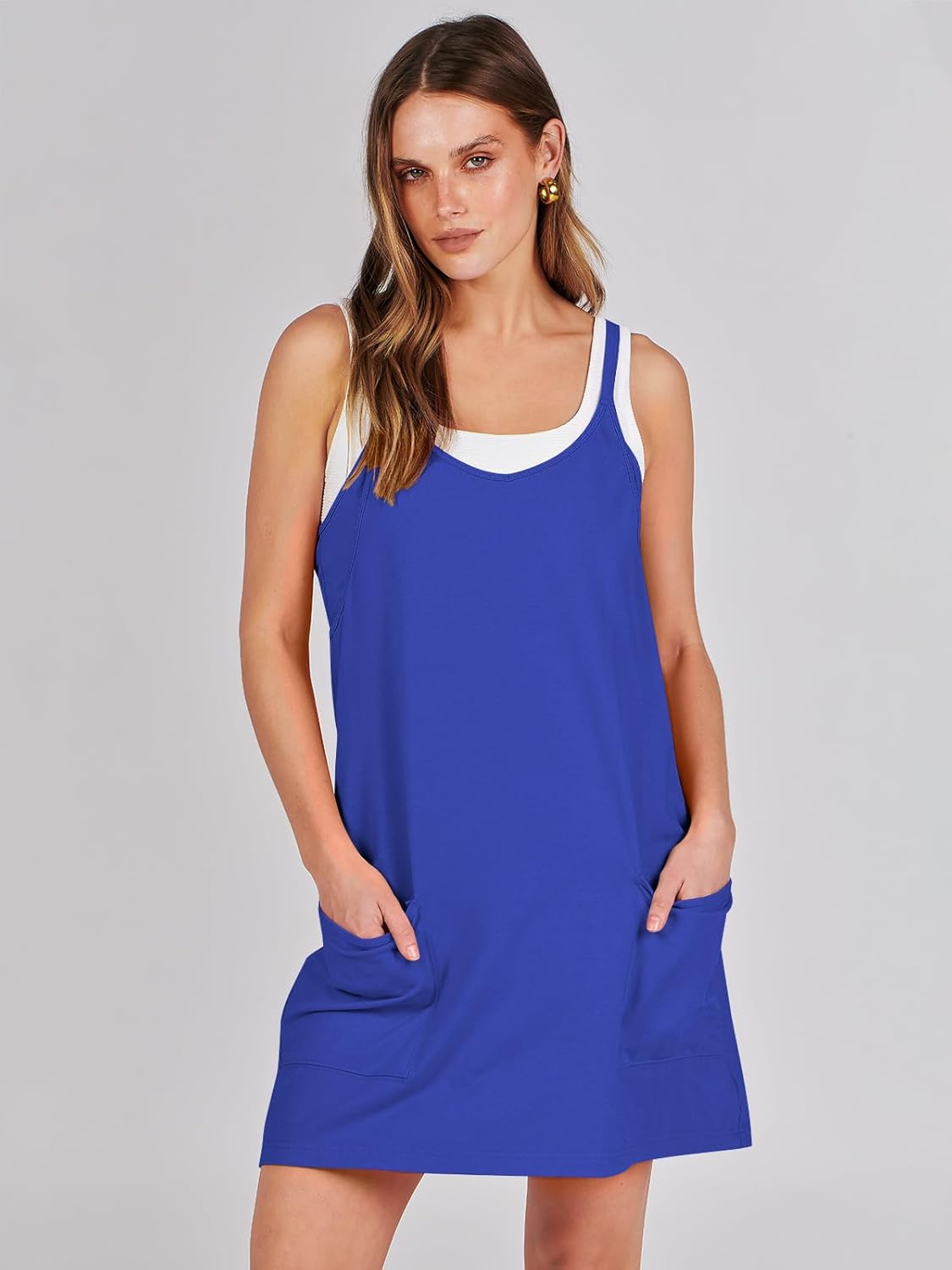 Women 2023 Summer Sleeveless Mini Dress Casual Short Sundress Workout Tennis Athletic Onesie with Pockets