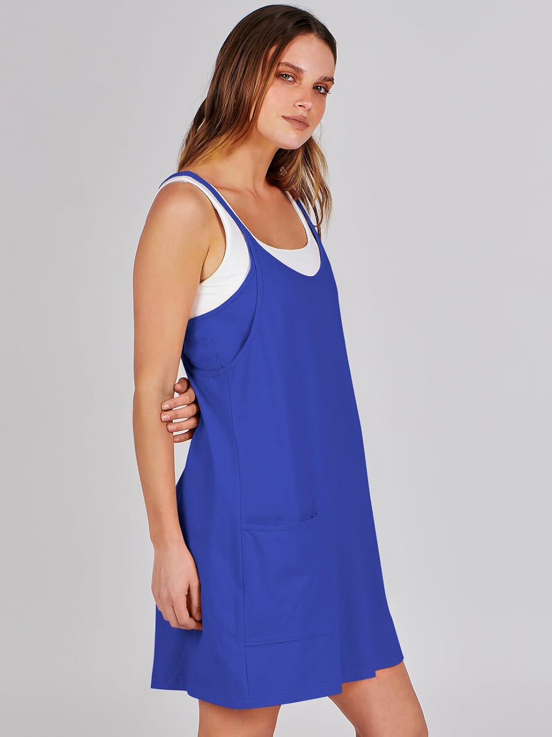 Women 2023 Summer Sleeveless Mini Dress Casual Short Sundress Workout Tennis Athletic Onesie with Pockets