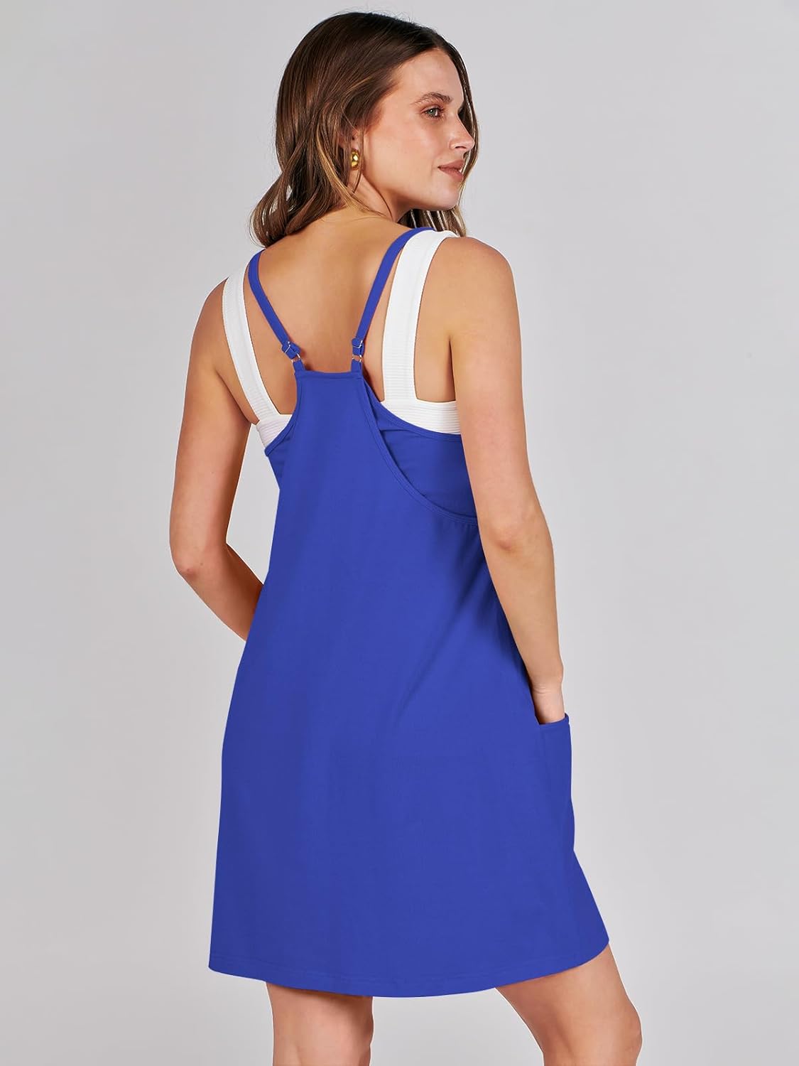 Women 2023 Summer Sleeveless Mini Dress Casual Short Sundress Workout Tennis Athletic Onesie with Pockets